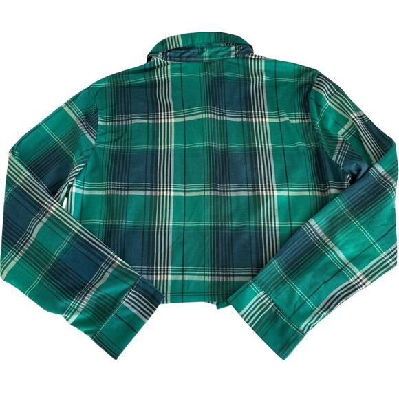 Paper + Tee Green and Black Cropped Plaid Button Up Shirt Juniors Size XL - Picture 6 of 6
